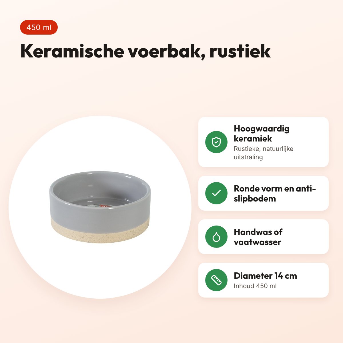 Zolux Olaria voerbak keramiek grijs 450 ml 14 cm – voordelen