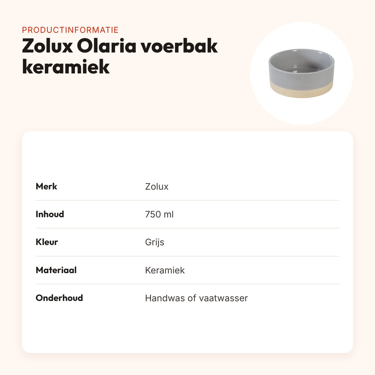 Zolux Olaria voerbak keramiek grijs 750 ml – rustiek – productinformatie