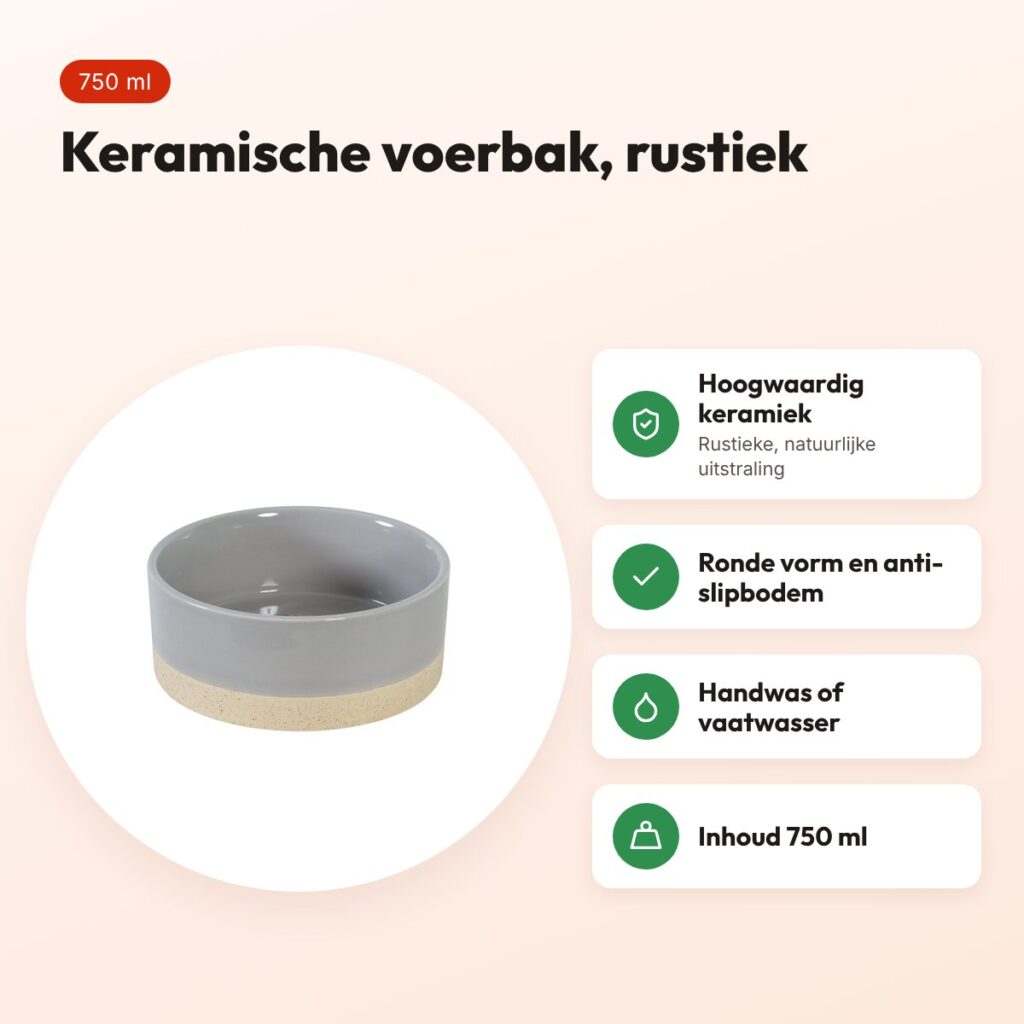 Zolux Olaria voerbak keramiek grijs 750 ml – rustiek – voordelen