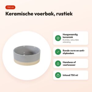 Zolux Olaria voerbak keramiek grijs 750 ml – rustiek – voordelen