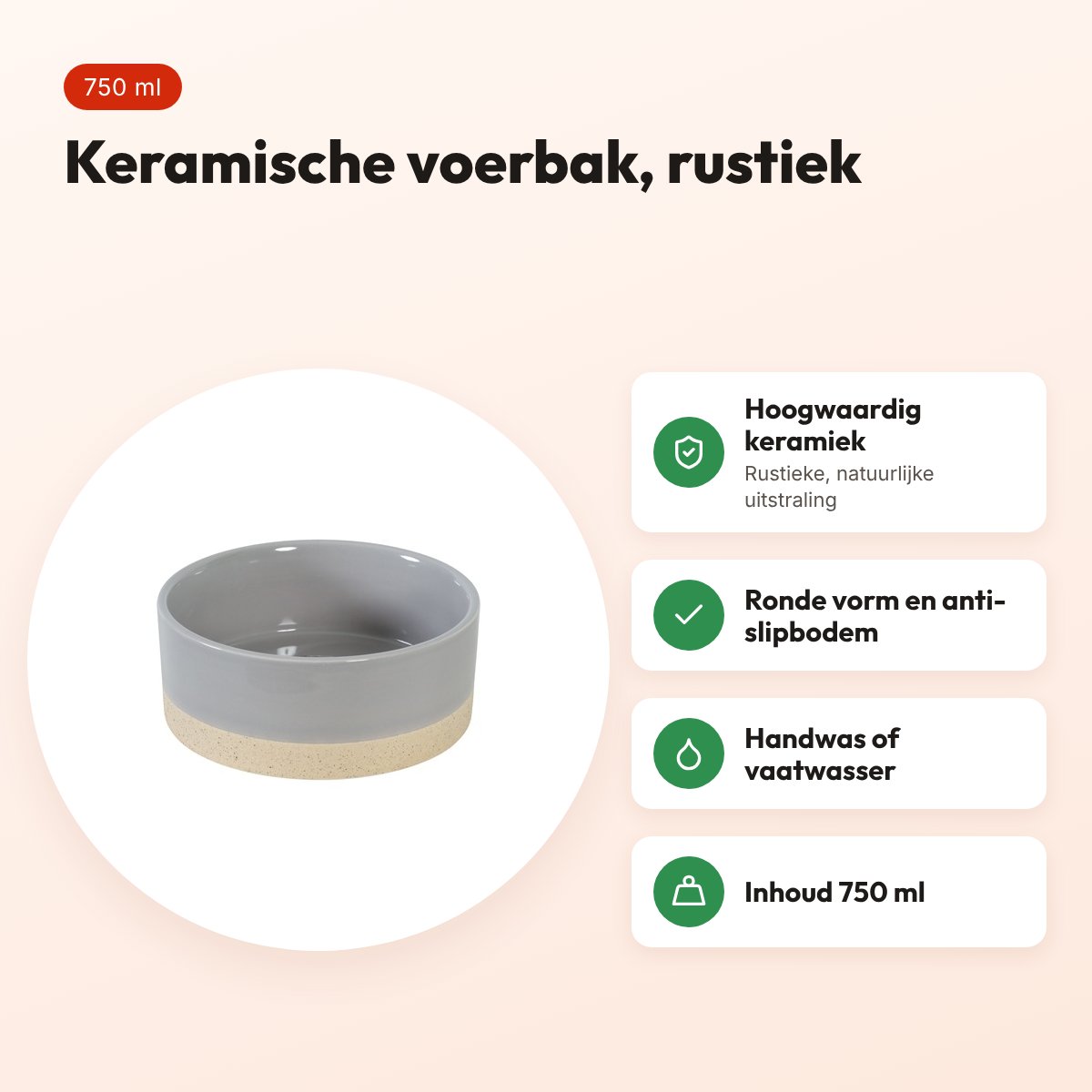 Zolux Olaria voerbak keramiek grijs 750 ml – rustiek – voordelen