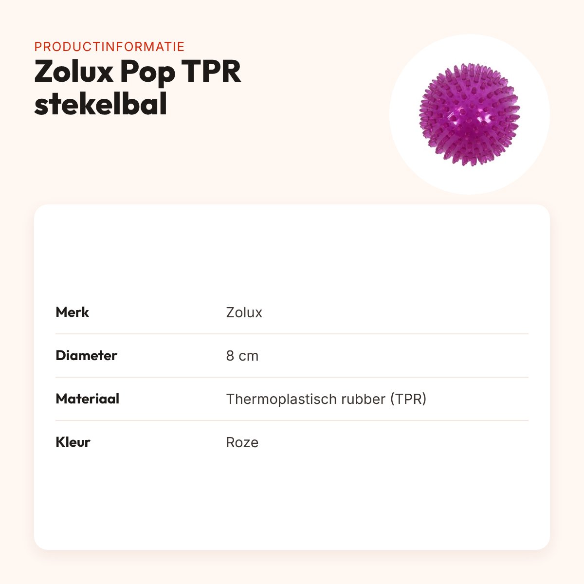 Zolux Pop TPR stekelbal roze 8 cm – hondenspeelgoed – productinformatie