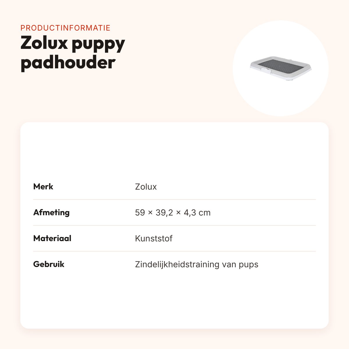 Zolux puppy padhouder 59 x 39 cm – kunststof, voor zindelijkheidstraining – productinformatie