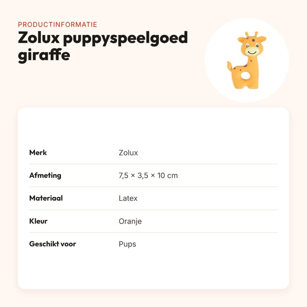Zolux puppyspeelgoed latex giraffe oranje 7,5 x 3,5 x 10 cm – met pieper – productinformatie