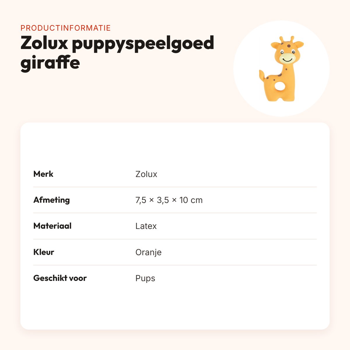 Zolux puppyspeelgoed latex giraffe oranje 7,5 x 3,5 x 10 cm – met pieper – productinformatie