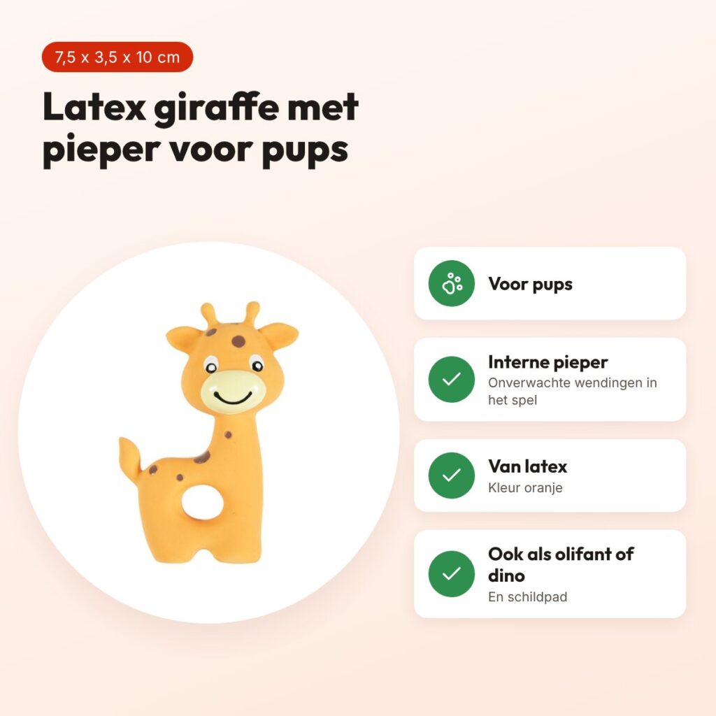 Zolux puppyspeelgoed latex giraffe oranje 7,5 x 3,5 x 10 cm – met pieper – voordelen
