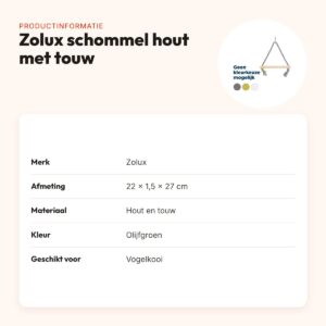 Zolux schommel hout met touw 22 x 1,5 x 27 cm – olijfgroen – productinformatie
