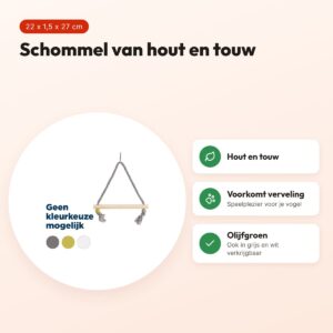 Zolux schommel hout met touw 22 x 1,5 x 27 cm – olijfgroen – voordelen