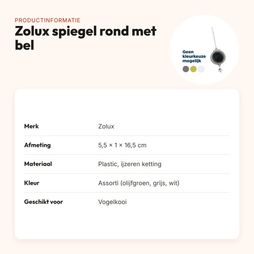 Zolux spiegel rond met bel 5,5 x 1 x 16,5 cm – assorti – productinformatie