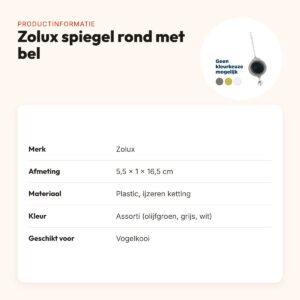 Zolux spiegel rond met bel 5,5 x 1 x 16,5 cm – assorti – productinformatie