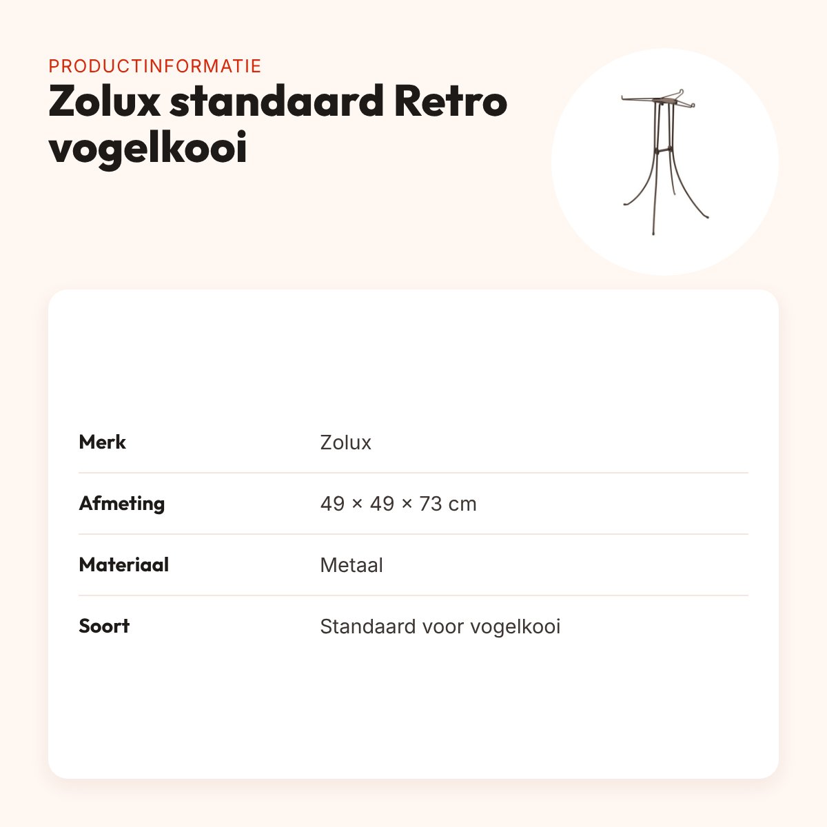 Zolux standaard Retro voor vogelkooi Marthe 49 x 49 x 73 cm – metaal – productinformatie