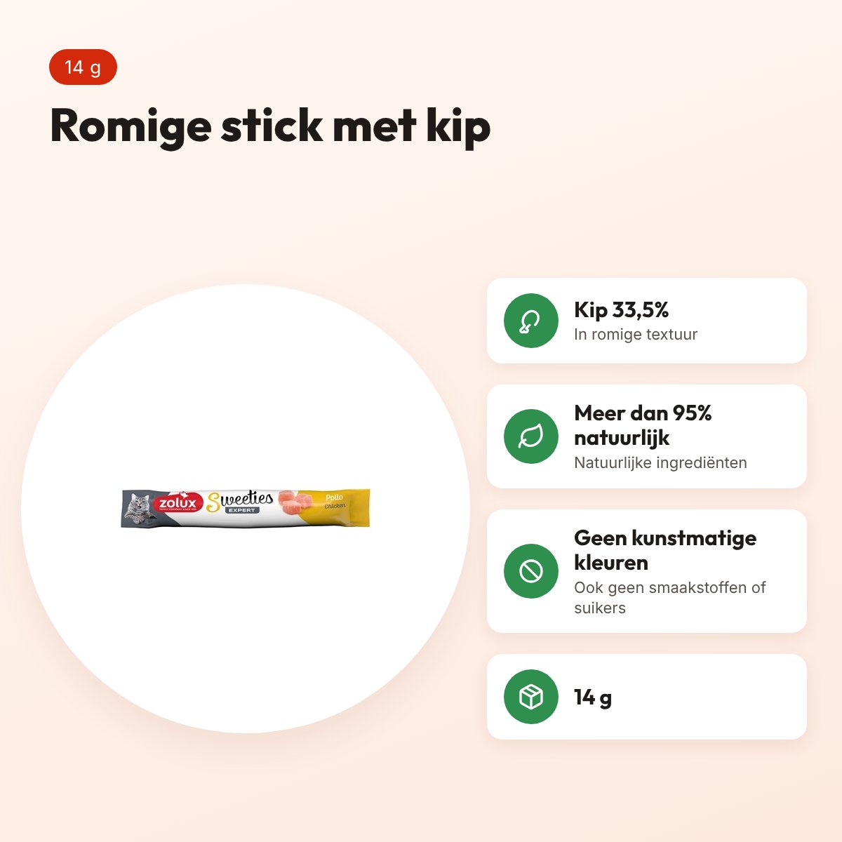 Zolux Sweeties Expert Creamy Stick kattensnack kip 14 g – voordelen