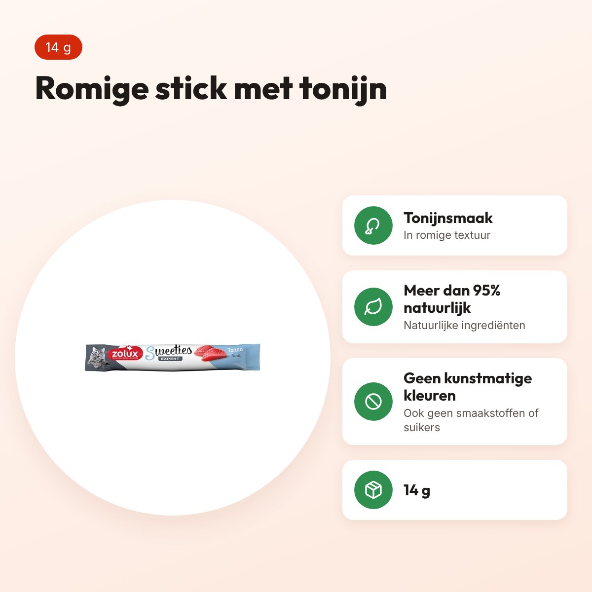 Zolux Sweeties Expert Creamy Stick kattensnack tonijn 14 g – voordelen