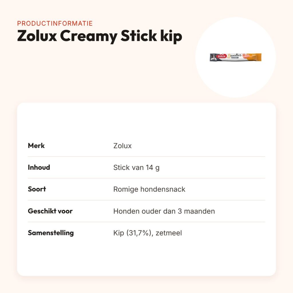 Zolux Sweeties Expert Creamy Stick kip 14 g – romige hondensnack – productinformatie