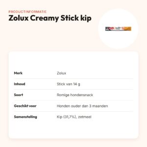 Zolux Sweeties Expert Creamy Stick kip 14 g – romige hondensnack – productinformatie