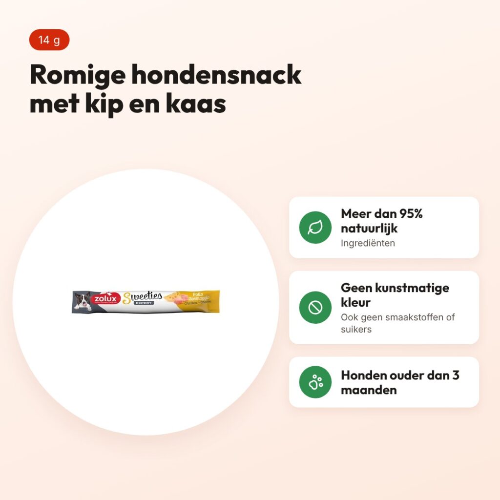 Zolux Sweeties Expert Creamy Stick kip en kaas 14 g – romige hondensnack – voordelen