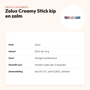 Zolux Sweeties Expert Creamy Stick kip en zalm 14 g – romige hondensnack – productinformatie