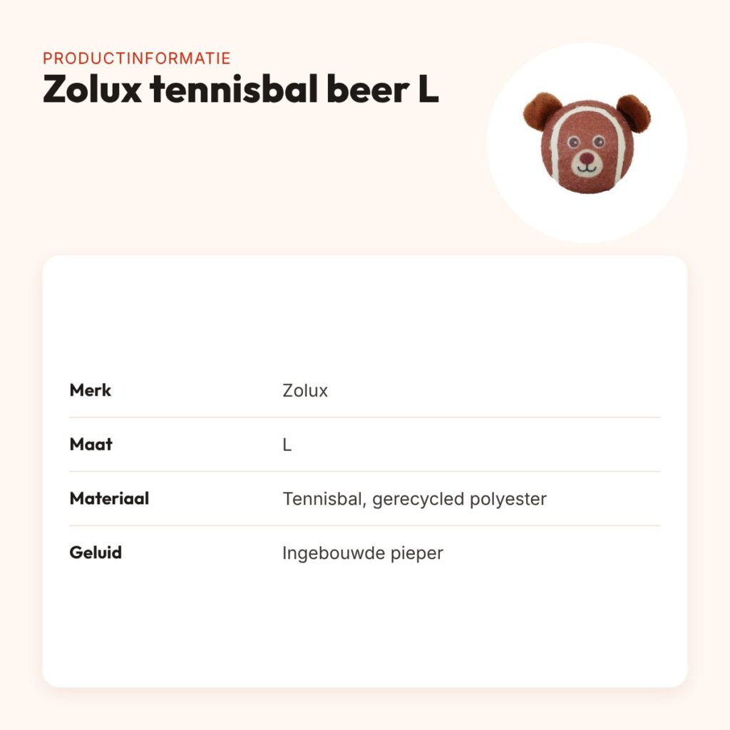Zolux tennisbal beer L 7,5 cm – hondenspeelgoed met pieper – productinformatie