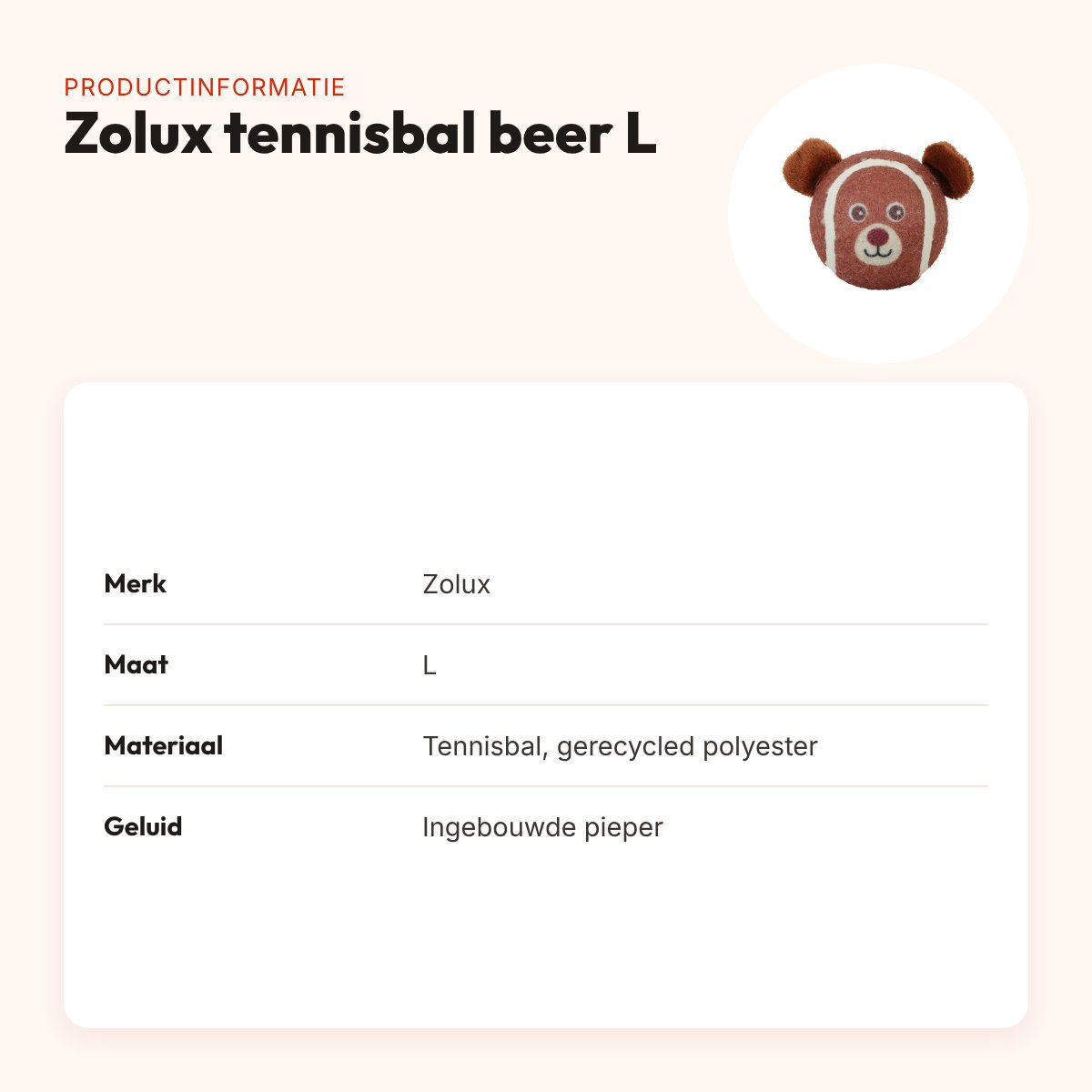 Zolux tennisbal beer L 7,5 cm – hondenspeelgoed met pieper – productinformatie