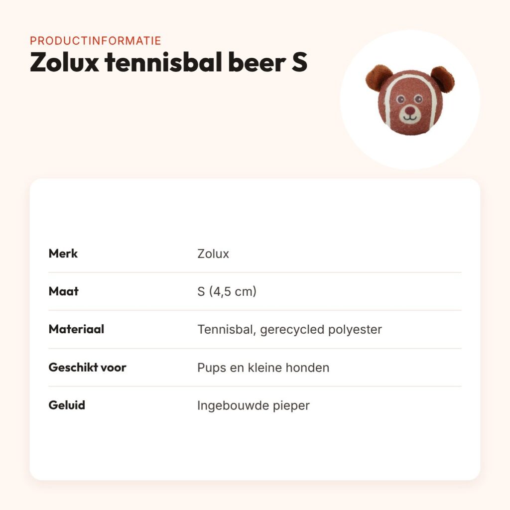 Zolux tennisbal beer S 4,5 cm – hondenspeelgoed met pieper – productinformatie