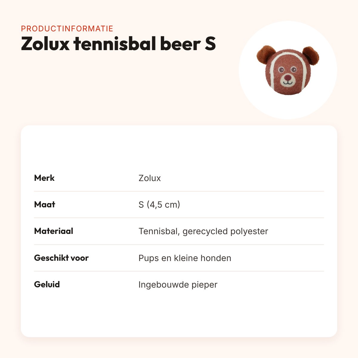 Zolux tennisbal beer S 4,5 cm – hondenspeelgoed met pieper – productinformatie