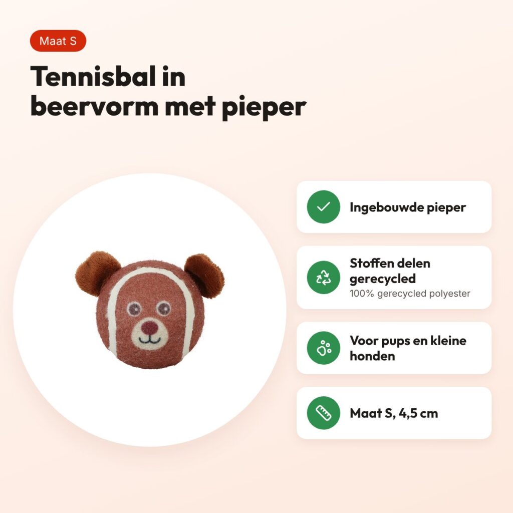 Zolux tennisbal beer S 4,5 cm – hondenspeelgoed met pieper – voordelen