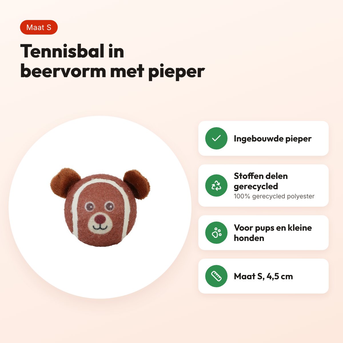Zolux tennisbal beer S 4,5 cm – hondenspeelgoed met pieper – voordelen