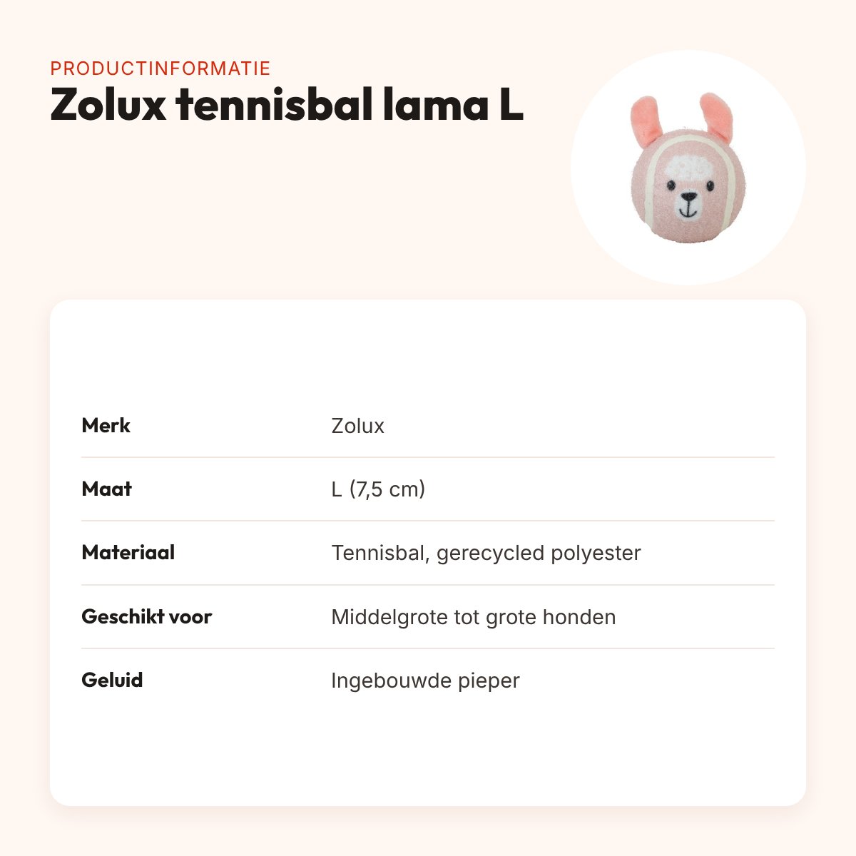 Zolux tennisbal lama L 7,5 cm – hondenspeelgoed met pieper – productinformatie