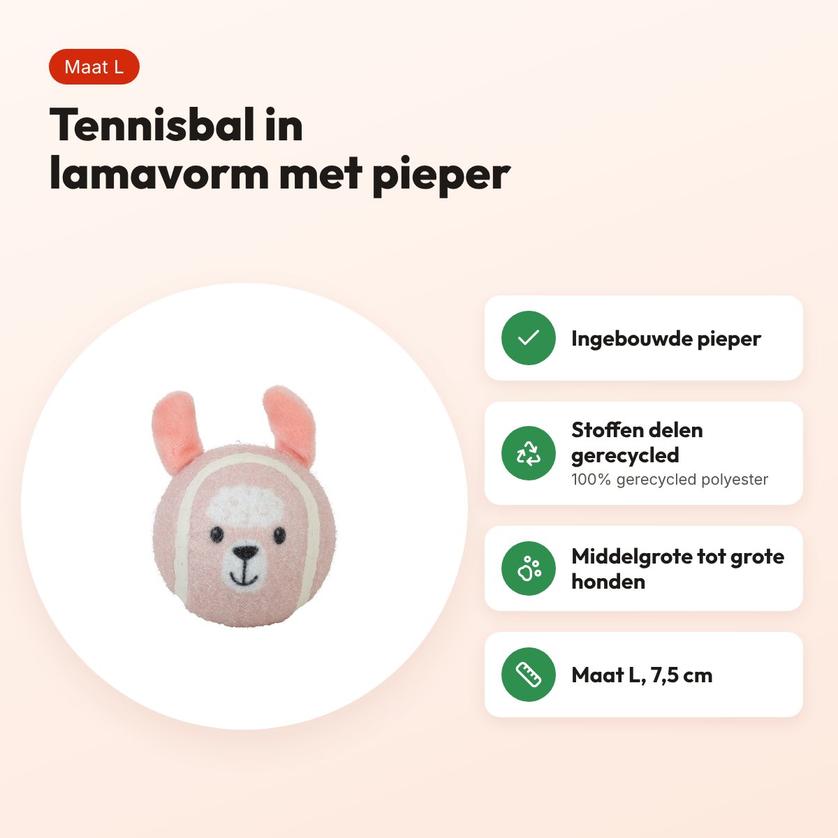 Zolux tennisbal lama L 7,5 cm – hondenspeelgoed met pieper – voordelen
