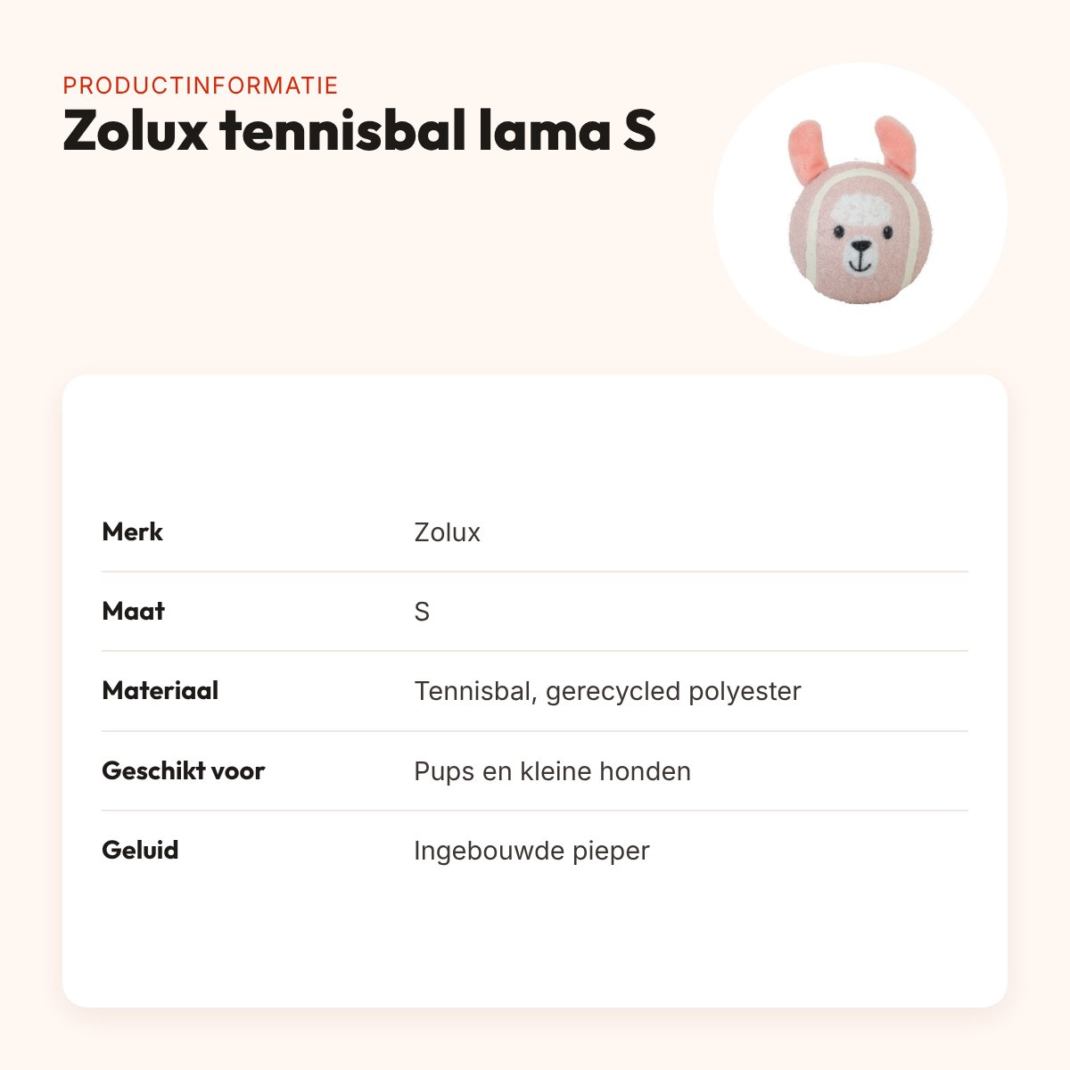 Zolux tennisbal lama S 4,6 cm – hondenspeelgoed met pieper – productinformatie