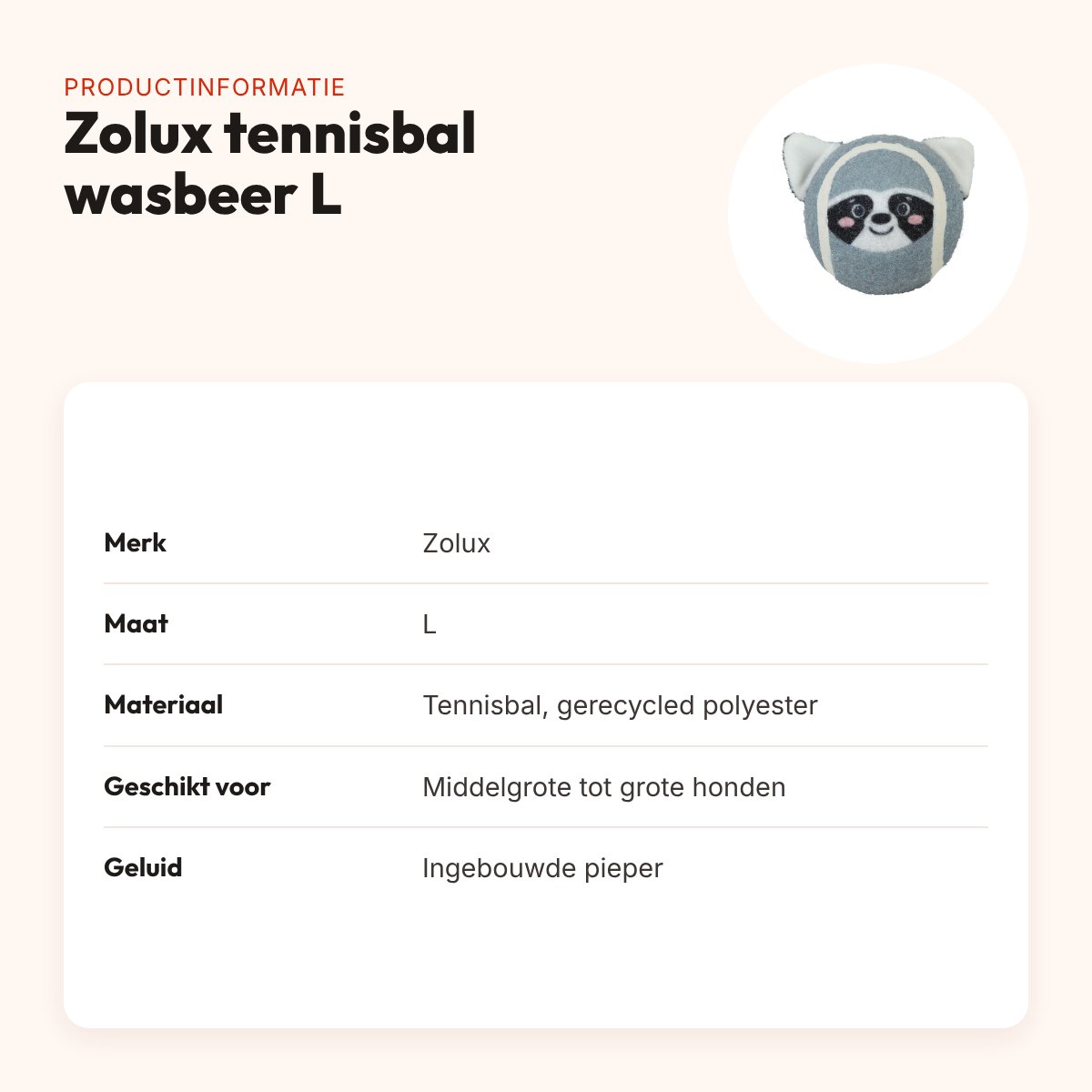 Zolux tennisbal wasbeer L 7,6 cm – hondenspeelgoed met pieper – productinformatie