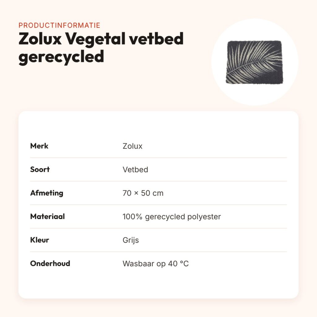 Zolux Vegetal vetbed gerecycled grijs 70 x 50 cm – sneldrogend, antislip – productinformatie
