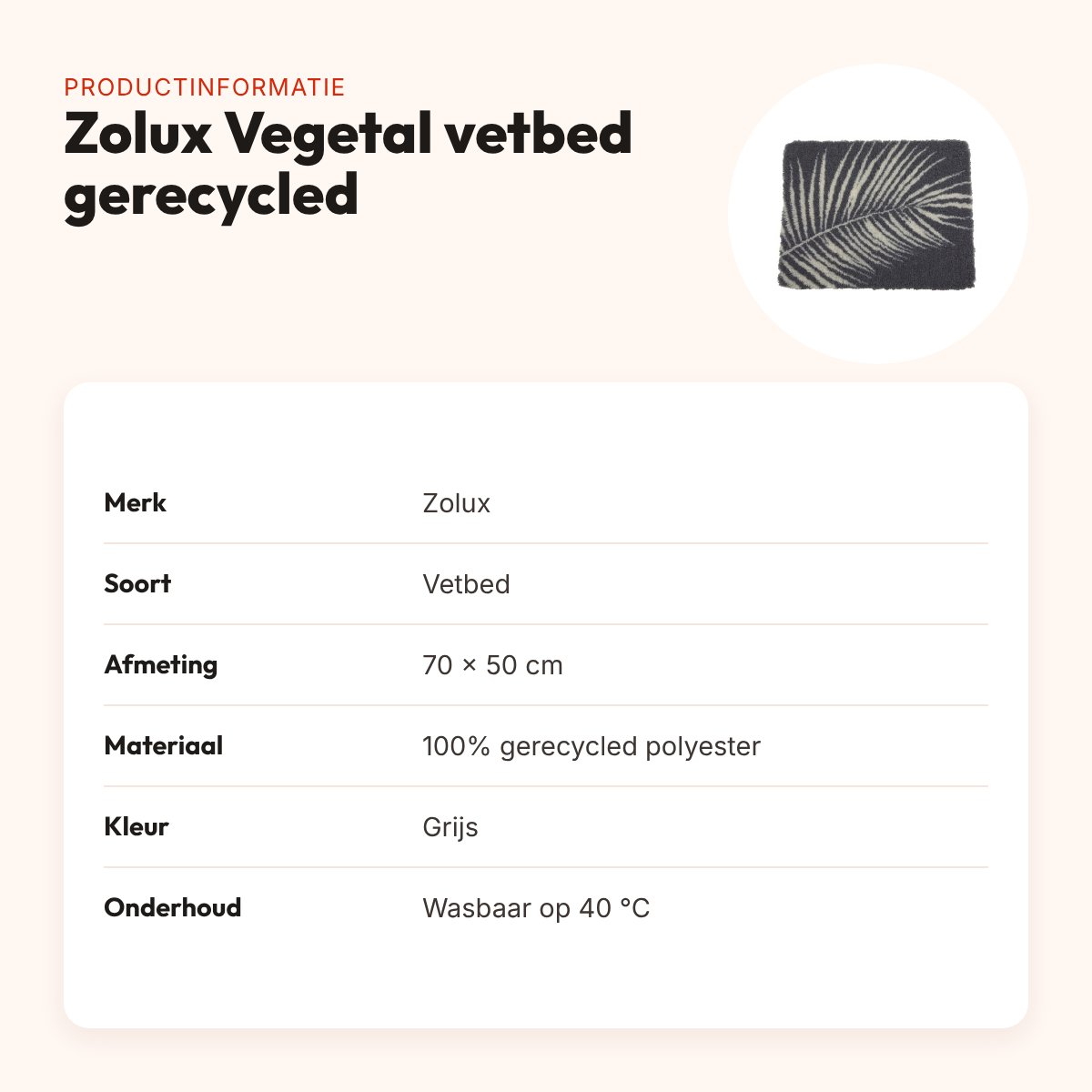 Zolux Vegetal vetbed gerecycled grijs 70 x 50 cm – sneldrogend, antislip – productinformatie
