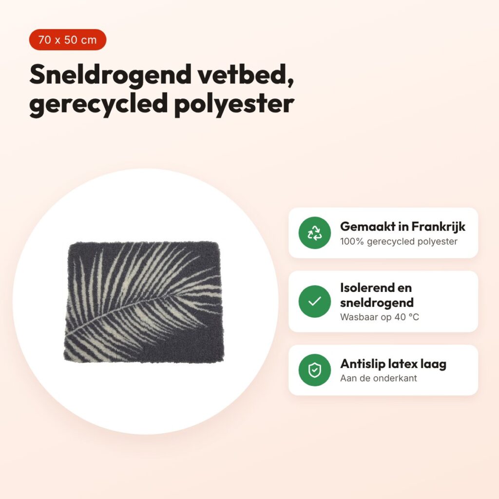 Zolux Vegetal vetbed gerecycled grijs 70 x 50 cm – sneldrogend, antislip – voordelen
