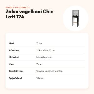 Zolux vogelkooi Chic Loft met meubel zwart 124 cm – schuiflade – productinformatie