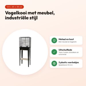 Zolux vogelkooi Chic Loft met meubel zwart 124 cm – schuiflade – voordelen