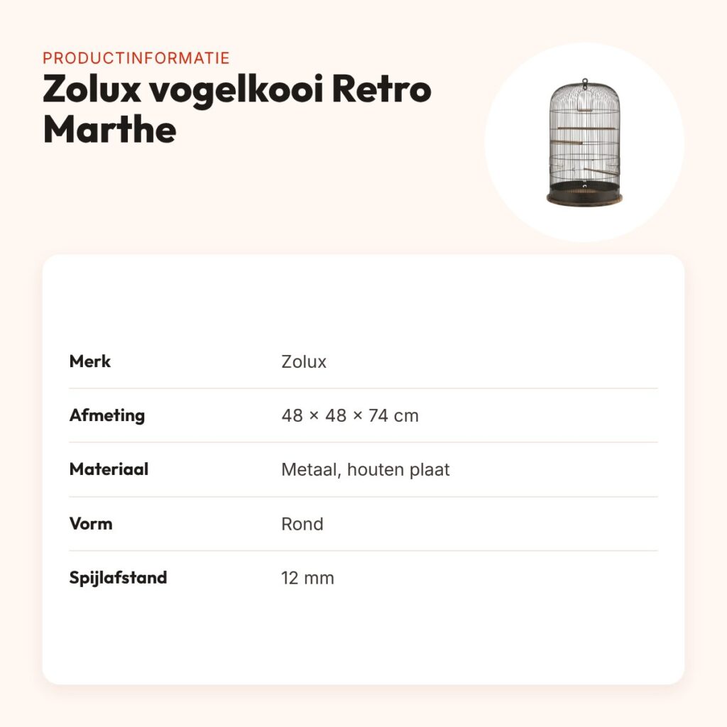 Zolux vogelkooi Retro Marthe 48 x 48 x 74 cm – industrieel, hoge ronde vorm – productinformatie