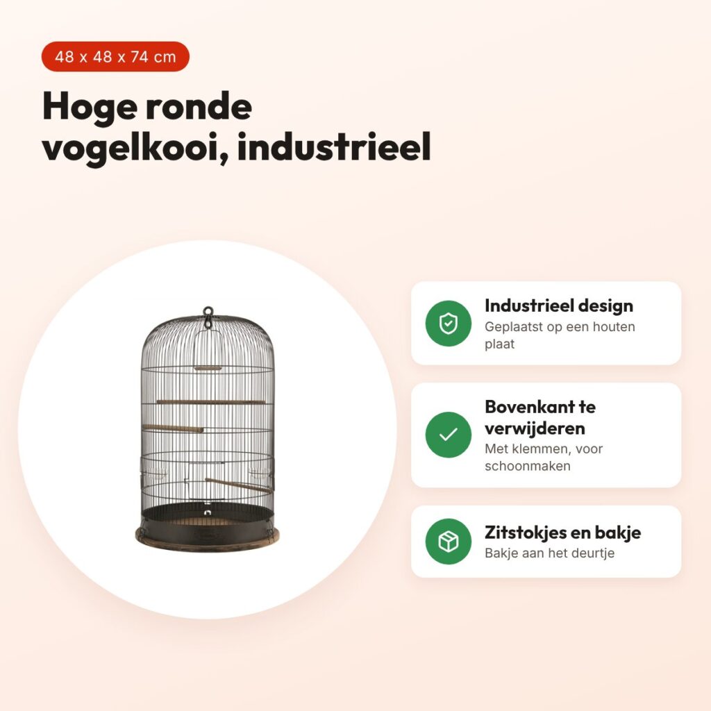 Zolux vogelkooi Retro Marthe 48 x 48 x 74 cm – industrieel, hoge ronde vorm – voordelen