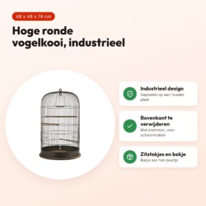 Zolux vogelkooi Retro Marthe 48 x 48 x 74 cm – industrieel, hoge ronde vorm – voordelen